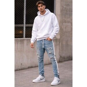 PacSun Distressed Drawstring Jogger Jeans Side Stripe Zip Hem XL Urban Y2K